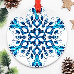 Blue Snowflake On Black Background Round Ornament (two Sides) by Nexatart