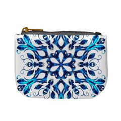 Blue Snowflake On Black Background Mini Coin Purses by Nexatart