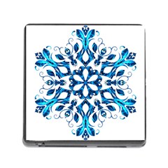 Blue Snowflake On Black Background Memory Card Reader (square)