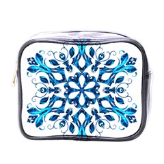 Blue Snowflake On Black Background Mini Toiletries Bags by Nexatart