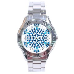 Blue Snowflake On Black Background Stainless Steel Analogue Watch by Nexatart