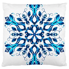 Blue Snowflake On Black Background Large Cushion Case (one Side) by Nexatart