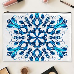 Blue Snowflake On Black Background Cosmetic Bag (xxxl)  by Nexatart