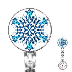 Blue Snowflake On Black Background Stainless Steel Nurses Watch by Nexatart