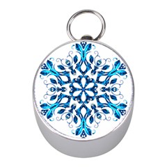 Blue Snowflake On Black Background Mini Silver Compasses by Nexatart