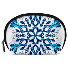 Blue Snowflake On Black Background Accessory Pouches (large)  by Nexatart