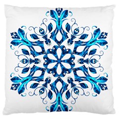 Blue Snowflake On Black Background Large Flano Cushion Case (two Sides) by Nexatart