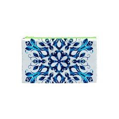 Blue Snowflake On Black Background Cosmetic Bag (xs) by Nexatart