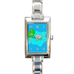 Frog Flower Lilypad Lily Pad Water Rectangle Italian Charm Watch by Nexatart