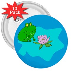 Frog Flower Lilypad Lily Pad Water 3  Buttons (10 Pack)  by Nexatart