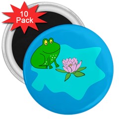 Frog Flower Lilypad Lily Pad Water 3  Magnets (10 Pack)  by Nexatart