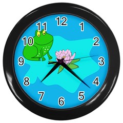 Frog Flower Lilypad Lily Pad Water Wall Clocks (black) by Nexatart