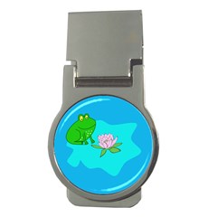 Frog Flower Lilypad Lily Pad Water Money Clips (round)  by Nexatart