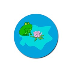 Frog Flower Lilypad Lily Pad Water Rubber Coaster (round)  by Nexatart