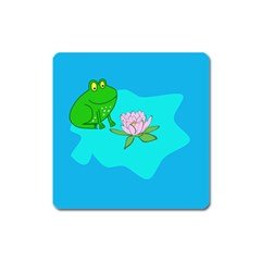 Frog Flower Lilypad Lily Pad Water Square Magnet by Nexatart