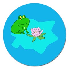 Frog Flower Lilypad Lily Pad Water Magnet 5  (round) by Nexatart