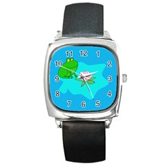 Frog Flower Lilypad Lily Pad Water Square Metal Watch by Nexatart