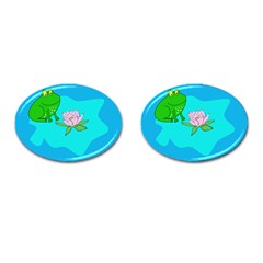 Frog Flower Lilypad Lily Pad Water Cufflinks (oval) by Nexatart