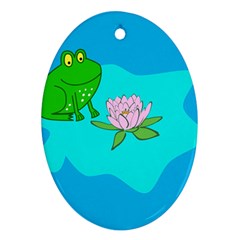 Frog Flower Lilypad Lily Pad Water Oval Ornament (two Sides) by Nexatart