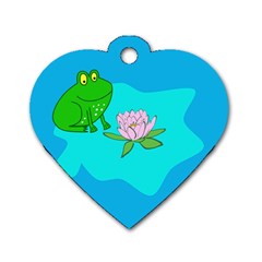 Frog Flower Lilypad Lily Pad Water Dog Tag Heart (one Side) by Nexatart