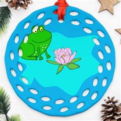 Frog Flower Lilypad Lily Pad Water Round Filigree Ornament (two Sides) by Nexatart