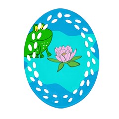 Frog Flower Lilypad Lily Pad Water Oval Filigree Ornament (two Sides) by Nexatart