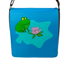 Frog Flower Lilypad Lily Pad Water Flap Messenger Bag (l)  by Nexatart