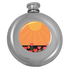 Love Heart Valentine Sun Flowers Round Hip Flask (5 Oz) by Nexatart