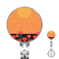 Love Heart Valentine Sun Flowers Stainless Steel Nurses Watch by Nexatart