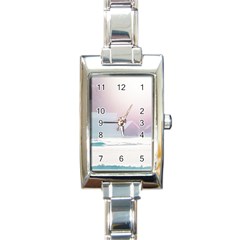 Winter Day Pink Mood Cottages Rectangle Italian Charm Watch by Nexatart