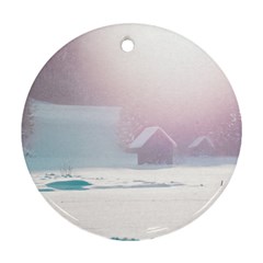 Winter Day Pink Mood Cottages Ornament (round) by Nexatart