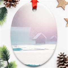 Winter Day Pink Mood Cottages Ornament (oval) by Nexatart