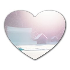 Winter Day Pink Mood Cottages Heart Mousepads by Nexatart