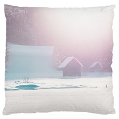 Winter Day Pink Mood Cottages Large Cushion Case (one Side) by Nexatart