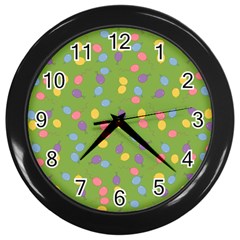 Balloon Grass Party Green Purple Wall Clocks (black) by Nexatart