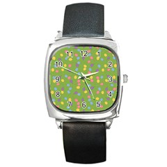 Balloon Grass Party Green Purple Square Metal Watch by Nexatart