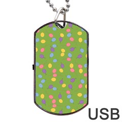 Balloon Grass Party Green Purple Dog Tag Usb Flash (one Side) by Nexatart