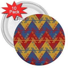 Aztec South American Pattern Zig Zag 3  Buttons (10 Pack)  by Nexatart