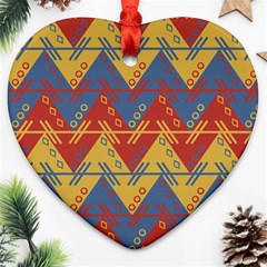 Aztec South American Pattern Zig Zag Heart Ornament (two Sides) by Nexatart