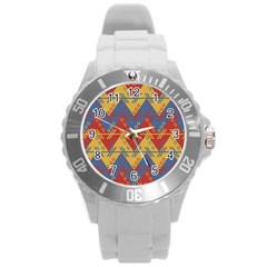 Aztec South American Pattern Zig Zag Round Plastic Sport Watch (l) by Nexatart