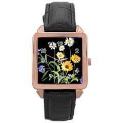 Flowers Of The Field Rose Gold Leather Watch  by Nexatart