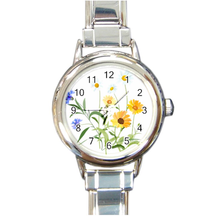 Flowers Flower Of The Field Round Italian Charm Watch