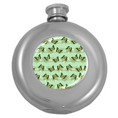 Green Butterflies Round Hip Flask (5 Oz) by linceazul