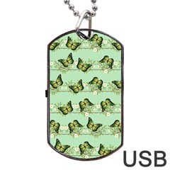 Green Butterflies Dog Tag Usb Flash (one Side) by linceazul