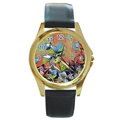 Spring Flowers Magic Cube Round Gold Metal Watch by DeneWestUK