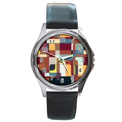 Patchwork Round Metal Watch by digitaldivadesigns