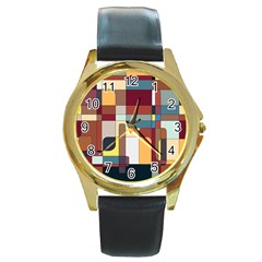 Patchwork Round Gold Metal Watch by digitaldivadesigns