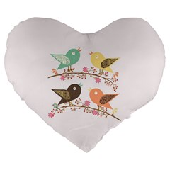 Four Birds Large 19  Premium Heart Shape Cushions by linceazul