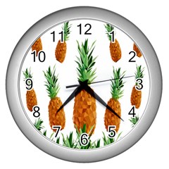 Pineapple Print Polygonal Pattern Wall Clocks (silver)  by Nexatart