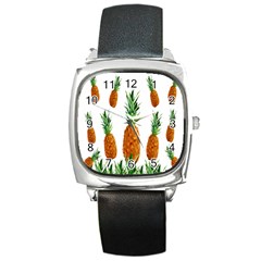 Pineapple Print Polygonal Pattern Square Metal Watch by Nexatart